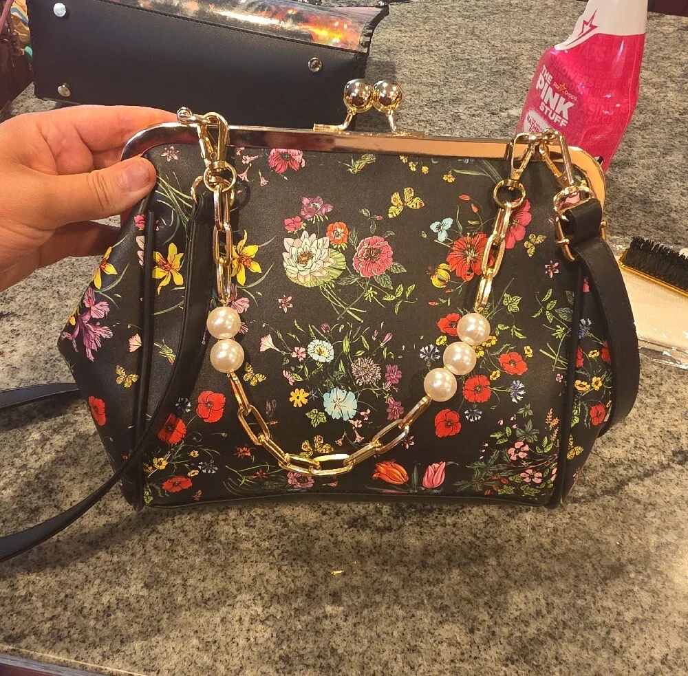 Floral Frame-Top Evening Clutch - Black Floral